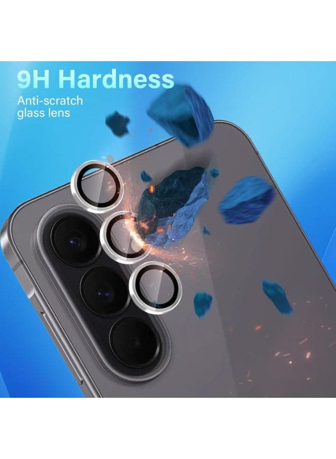 Camera protector for Samsung Galaxy A37 / A57 5G made of tempered glass, single anti-scratch ring made of metal lens, full camera coverage (silver) Mobile Lens & Lens Protectors (٣)