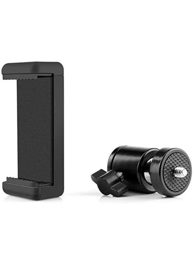 Universal Cell Phone Holder Clip and 360-Degree Swivel Ball Head Adapter Set for Tripods and Selfie Sticks - Professional Smartphone Mount Set Complete Tripod Units (٦)