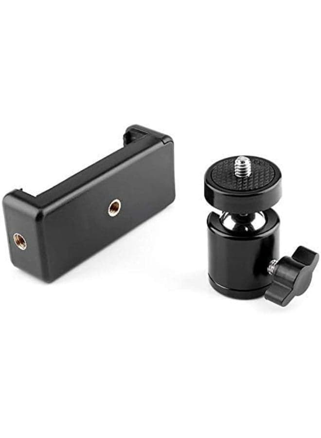 Universal Cell Phone Holder Clip and 360-Degree Swivel Ball Head Adapter Set for Tripods and Selfie Sticks - Professional Smartphone Mount Set Complete Tripod Units (٢)