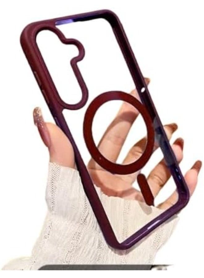 Clear Magnetic Case for Samsung Galaxy A07 Wireless Charging Compatible Shockproof Transparent Cover Strong Magnet Slim Protective Case Wine Red