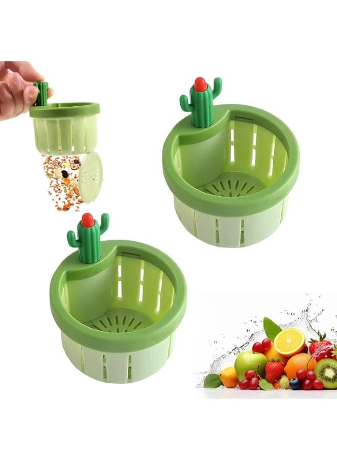 Self-Cleaning Push Button Kitchen Sink Strainer – Cactus Shape Automatic Dumping Basket with Tentacle Handle and Multi-Hole Design – Prevents Clogs, Large Capacity-2Pcs Sink Drains & Strainers