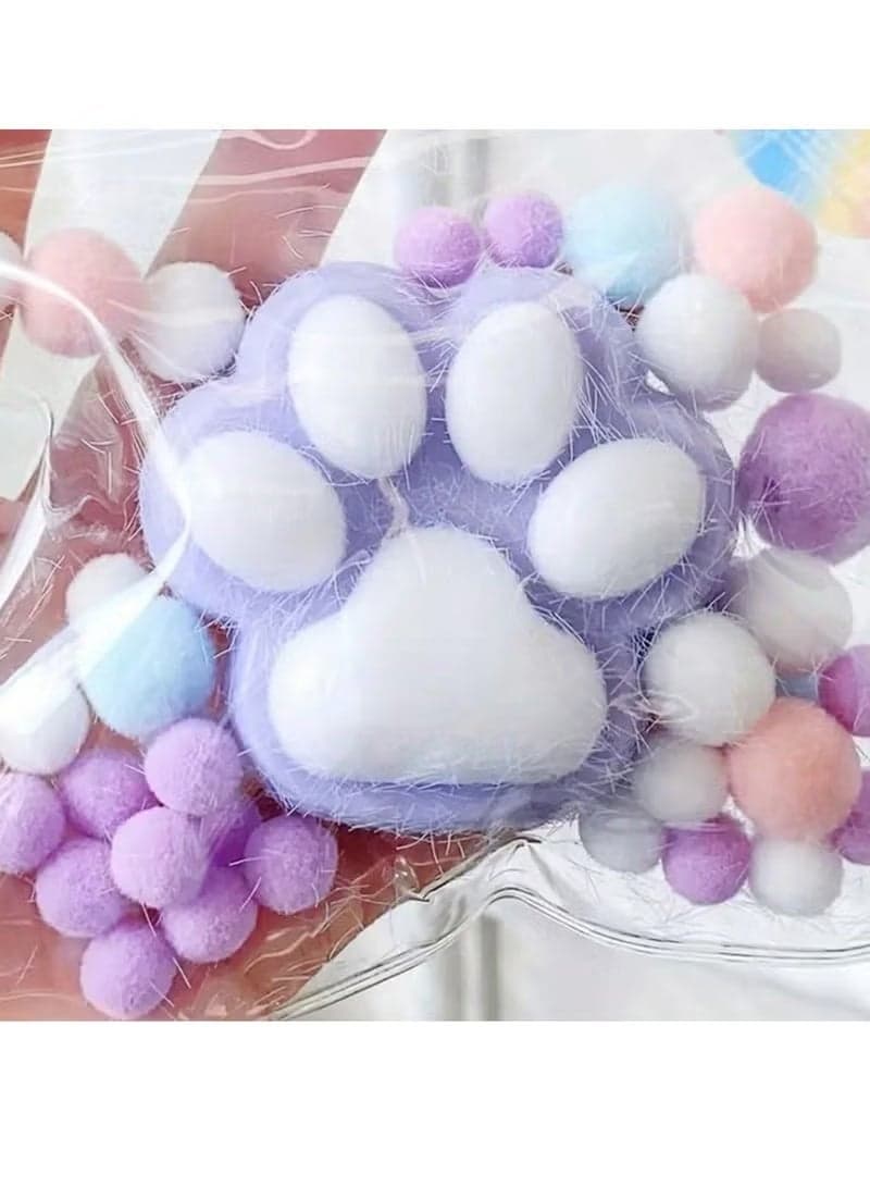 1pc Cute Cat Paw Squeeze Toy, Soft Plush & Silicone Sensory Fidget Stress Relief Toy, Stretchable Bouncy Paw Squishy for Kids, Girls, Office Relaxation, Anxiety Relief, Party Favors and Holiday Gifts