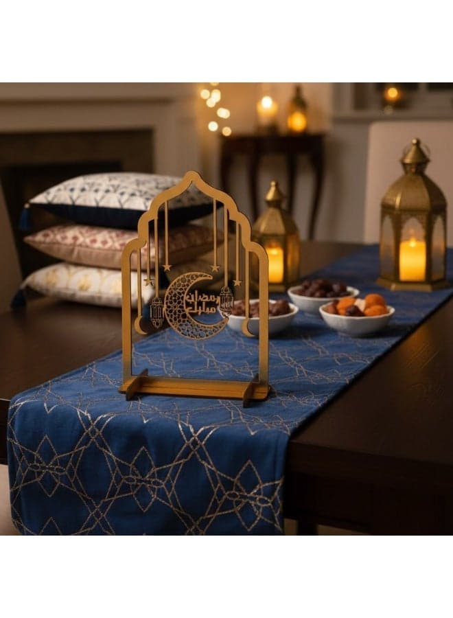 Golden wooden decorative stand crescent moon Ramadan Mubarak Decorative Swags (4)