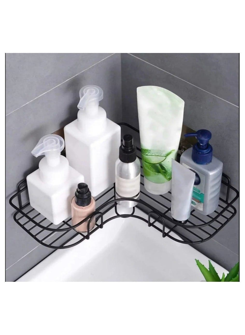 Metal bathroom corner shelf with rust-resistant adhesive sticker with a basket design to prevent water from accumulating in it to organize all bathroom accessories. Painted with high-quality paint - Corner Shower Shelf, Self Adhesive No Drilling Wall Mounted Shower Storage Shelf Organizer For Bathroom, Kitchen And Toilet,Iron Shower Caddies & Shelves