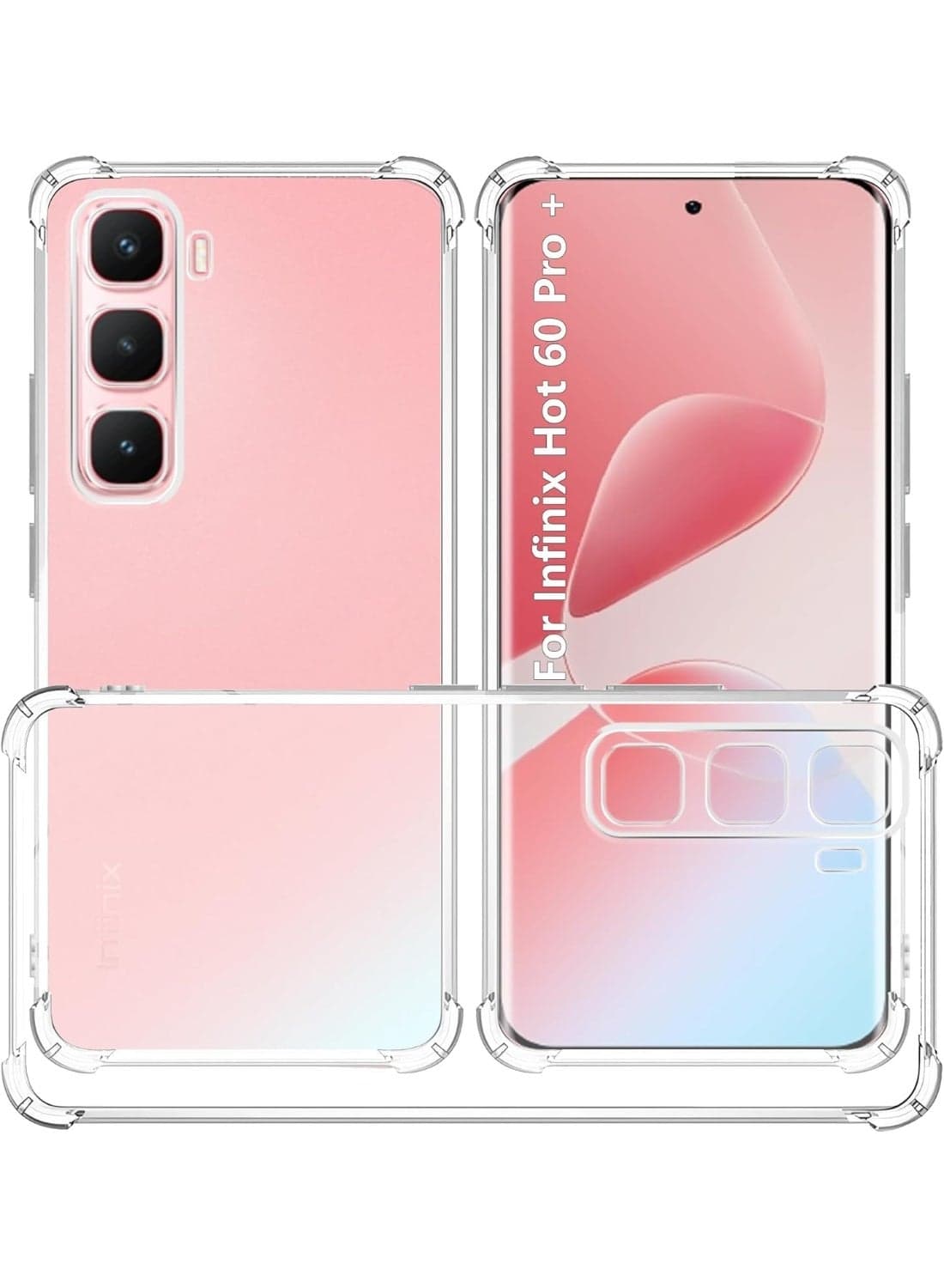 Transparent thermoplastic polyurethane protective case for Infinix Hot 60 Pro Plus phone with four transparent shockproof corners for Infinix Hot 60 Pro + Pro Plus phone, military-grade Cases & Covers