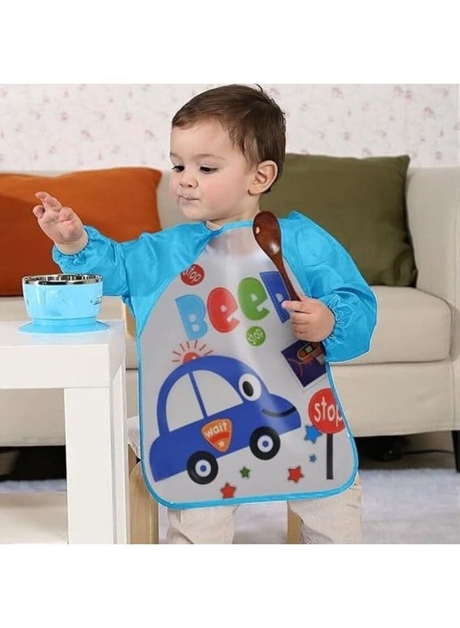 Baby's Long-Sleeve Waterproof Bib for Both Eating and Drawing (Blue), One Size - 1Pc (3)