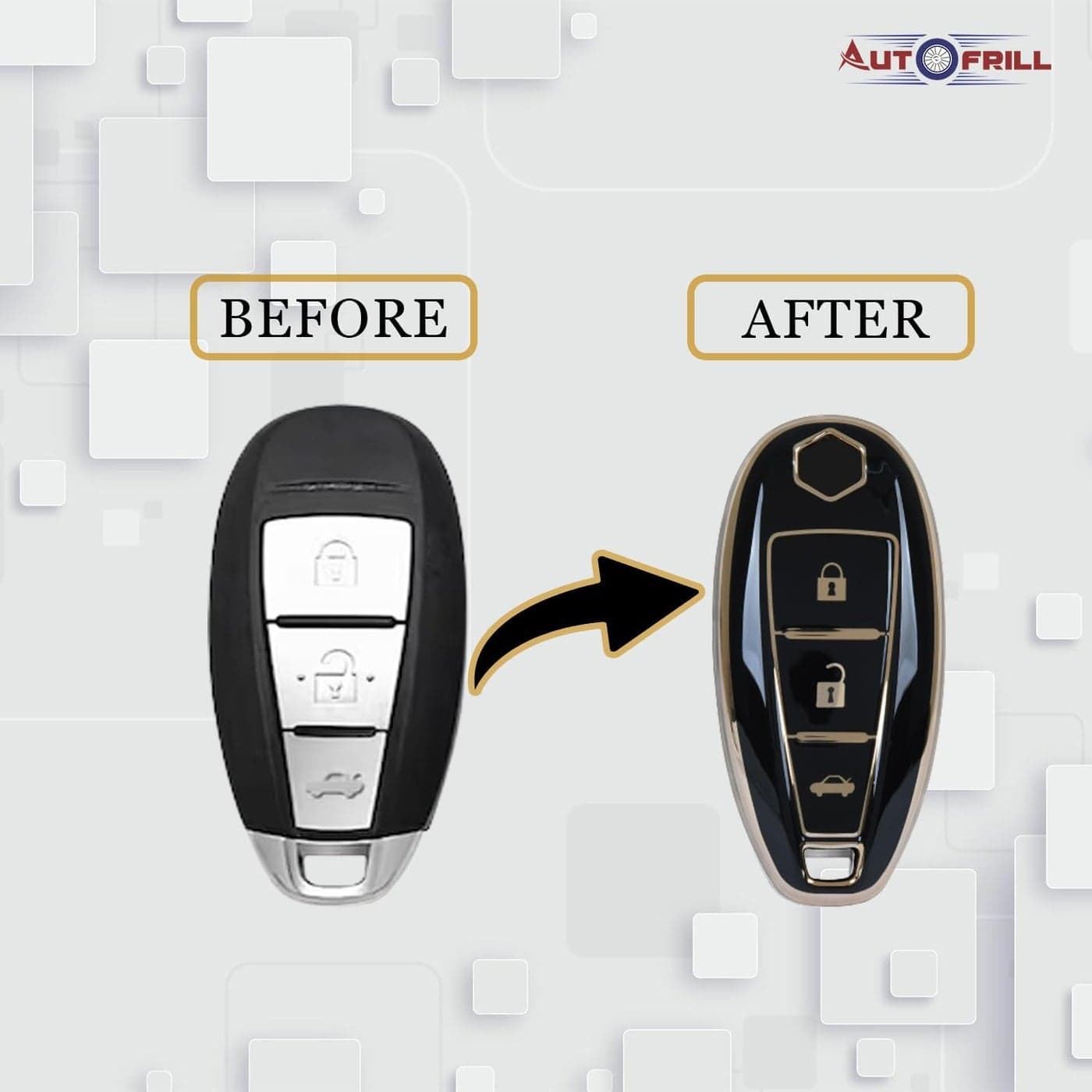 AUTOFRILL TPU Car Key Cover Compatible for Maruti Suzuki Ignis | SCross | Baleno | Ciaz | Vitara Brezza | Swift 3 Button Smart Key Cover (Black) Sun Protection (٥)