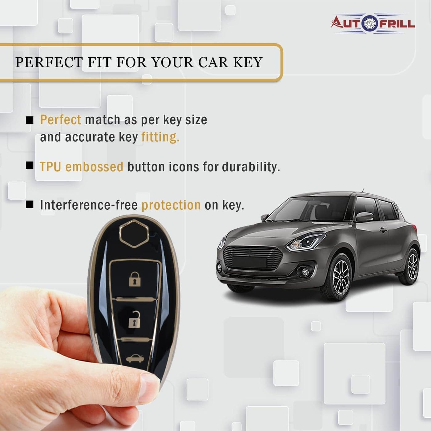 AUTOFRILL TPU Car Key Cover Compatible for Maruti Suzuki Ignis | SCross | Baleno | Ciaz | Vitara Brezza | Swift 3 Button Smart Key Cover (Black) Sun Protection (٢)