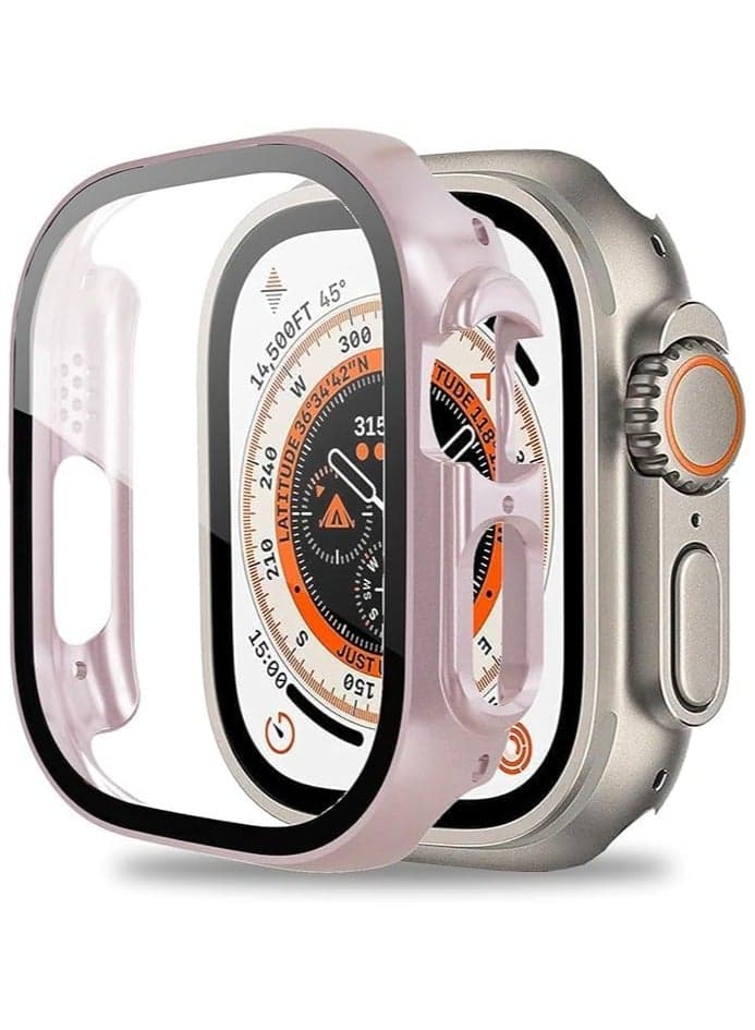 ELMO3EZZ Case Compatible with Apple Watch Ultra 49mm Tempered Glass Screen Protector, Ultra-Thin Hard PC Shockproof All-Around Bumper iWatch Protective Cover Case for Apple Watch Ultra 49mm-Rose gold Smartwatch Cases & Covers