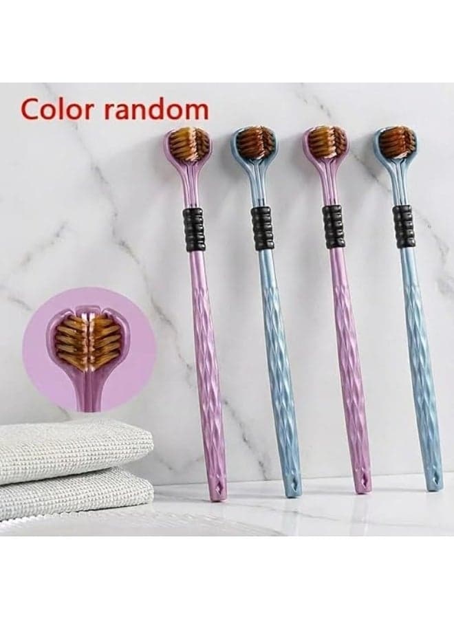 Ultra-Soft 3-Sided Toothbrush – Wrap-Around Bristles for Deep Teeth & Gum Cleaning (Random Color) Manual Toothbrushes (٤)
