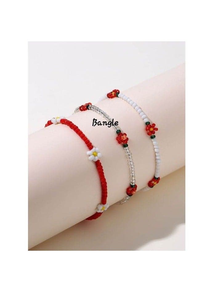 Fashion Korean Rubber Stick Treble Flowers Bracelet Multicolor Women's Bracelets & Bangles