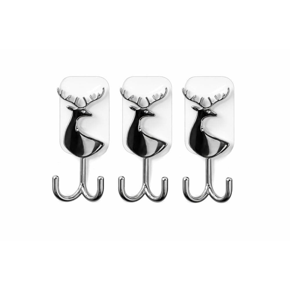 Adhesive Wall Hooks Shaped Like Deer 3 Pieces - A210-738 Towel Hooks (٣)