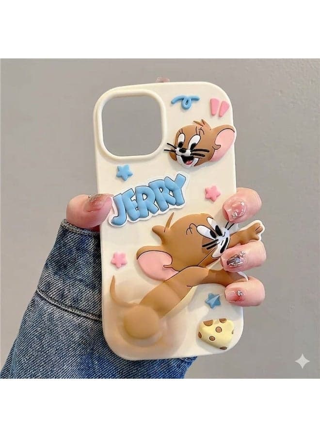 Silicone Case Compatible with iPhone 15 Pro Case Cartoon 3D Rotating Shockproof Anti-Fingerprint Funny Fashion Style (Beige) Cases & Covers (٤)
