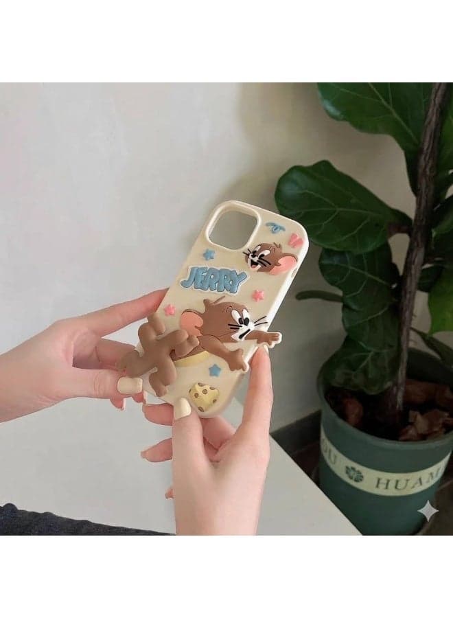 Silicone Case Compatible with iPhone 15 Pro Case Cartoon 3D Rotating Shockproof Anti-Fingerprint Funny Fashion Style (Beige) Cases & Covers (٣)