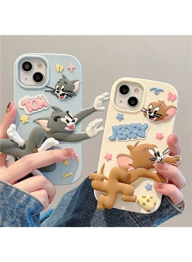 Silicone Case Compatible with iPhone 15 Pro Case Cartoon 3D Rotating Shockproof Anti-Fingerprint Funny Fashion Style (Beige) Cases & Covers (٥)