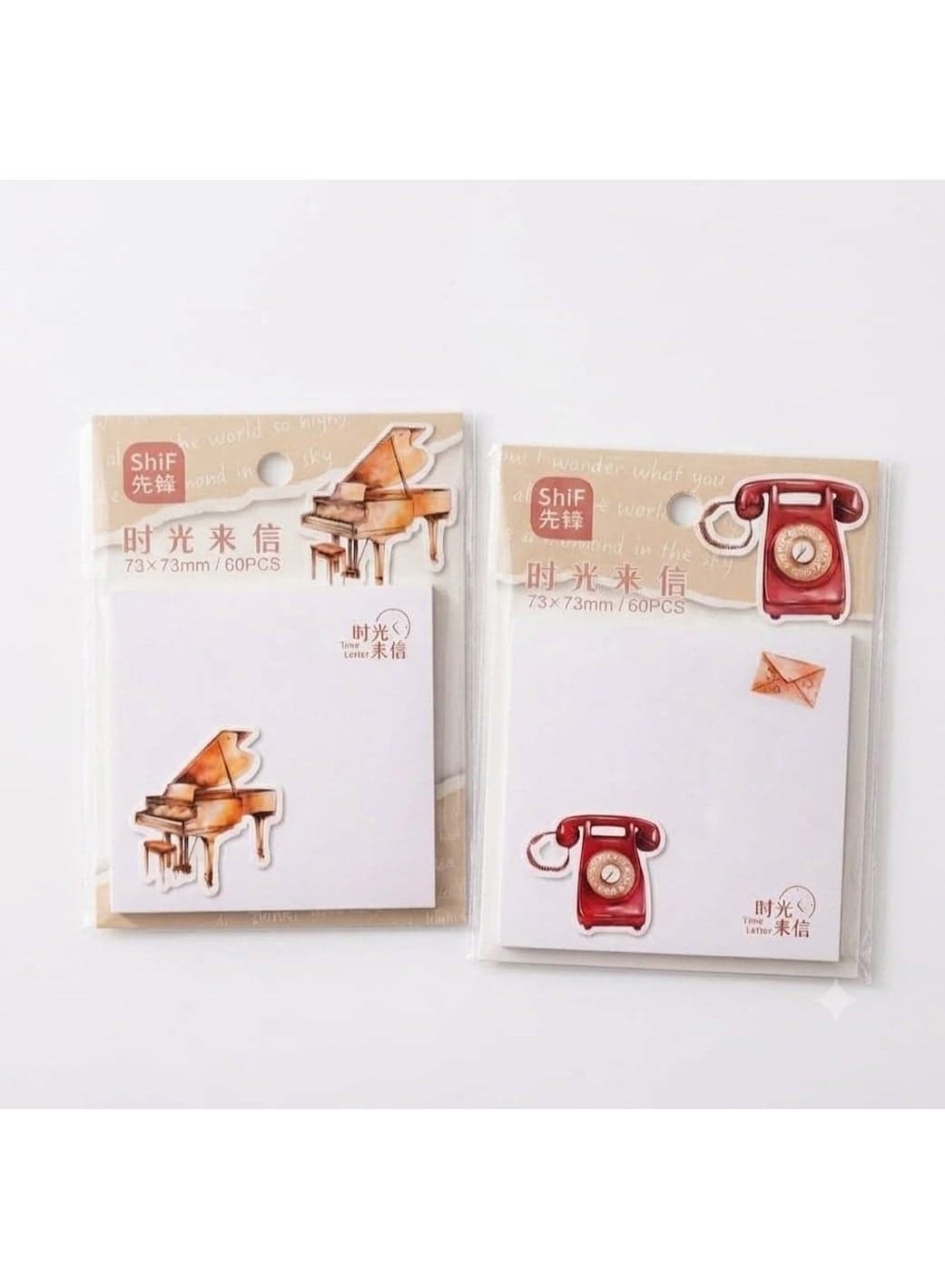 Vintage Design Sticky Notes Set, 73 x 73 mm, 60 Sheets - Piano / Telephone