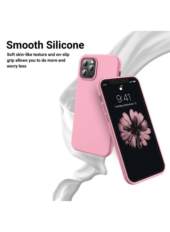 Compatible with iPhone 16 Pro Case 6.3 Inch Slim Liquid Silicone 4 Layers Soft Gel Rubber Shockproof Protective Phone Case with Anti Scratch Microfiber Lining (Pink) Cases & Covers (٦)