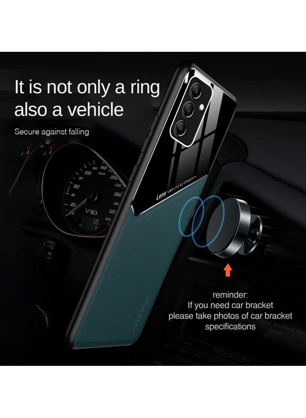Case Compatible With Samsung Galaxy A25 Cover Luxury Leather And Glass With Car Magnetic Holder Phone Cover Soft Frame Silicone (Black) (٩)