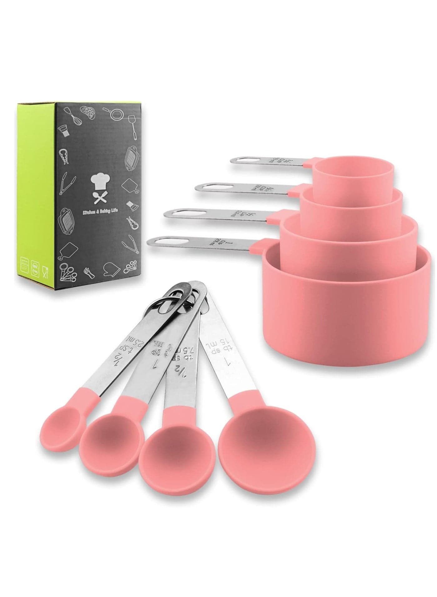 8-Piece Plastic Measuring Set with Stainless Steel Handle - Essential Measurements for Every Kitchen Measuring Tools & Scales