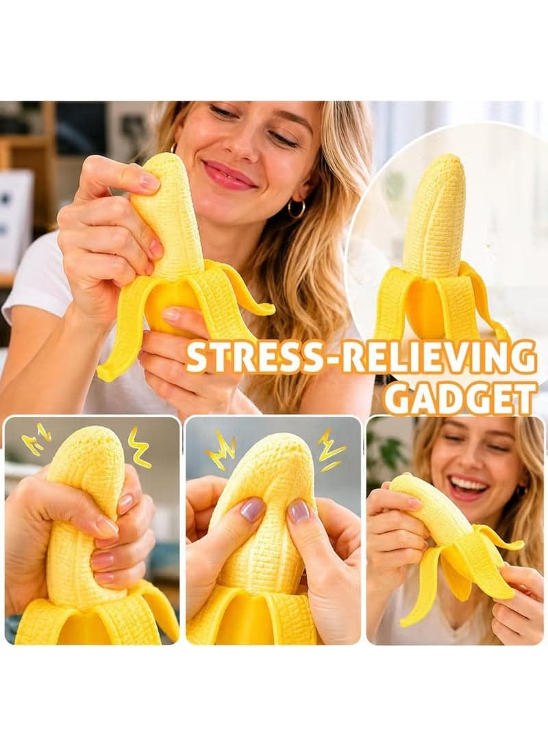 Realistic Banana Squishy Stress Relief Fidget Toy, Slow Rising Silicone Decompression Toy (٦)