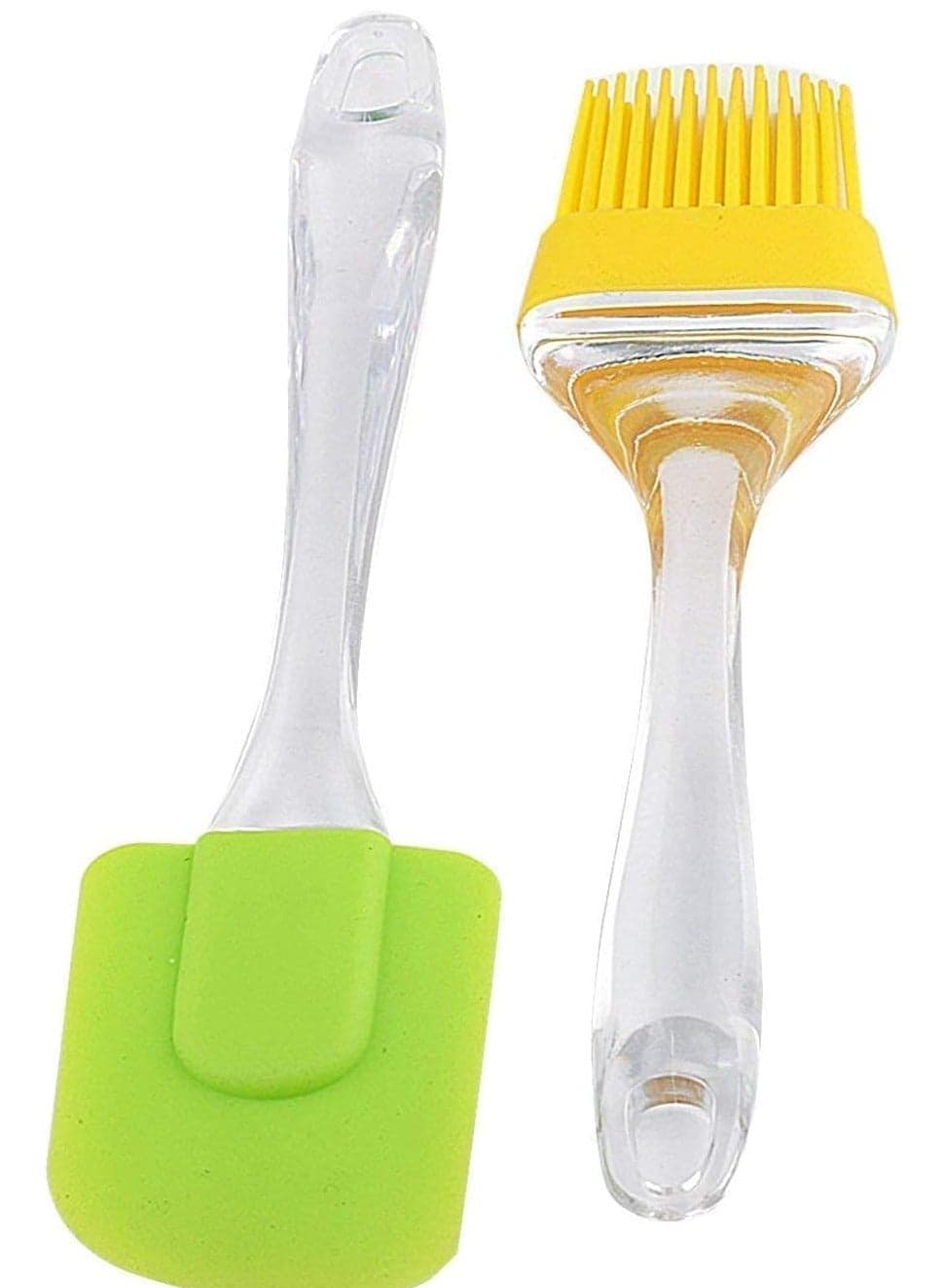 Silicone spoon with silicone brush, multi-colored, with transparent handle