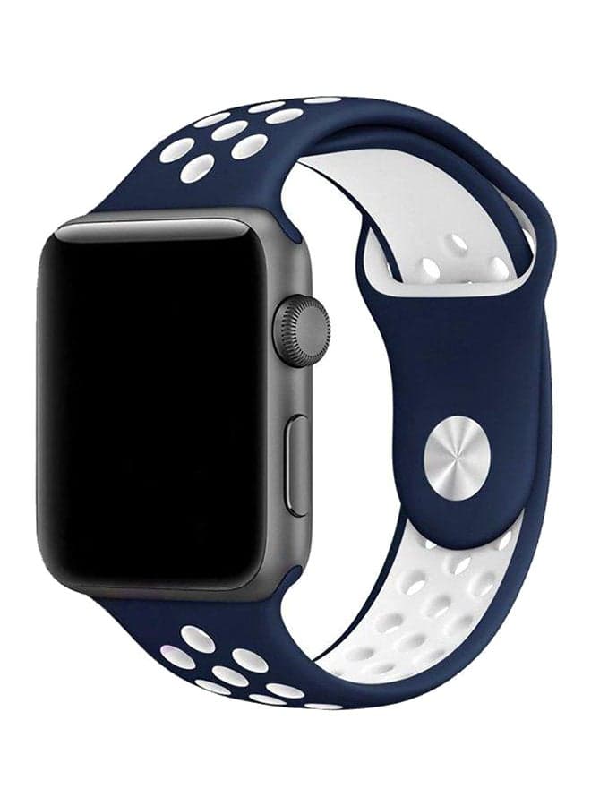 Soft Silicone Replacement Wrist Band For Apple Watch 44 mm Blue/White Smartwatch Bands