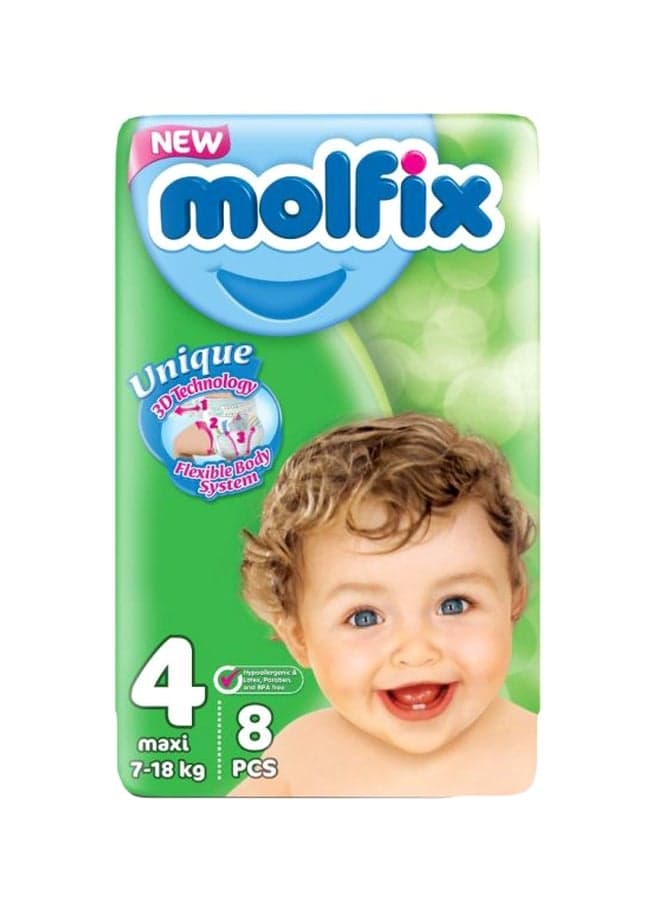 3D Technology Comfort Fix Diapers, Size 4, Maxi, 7-18 Kg, 8 Count Disposable Diapers