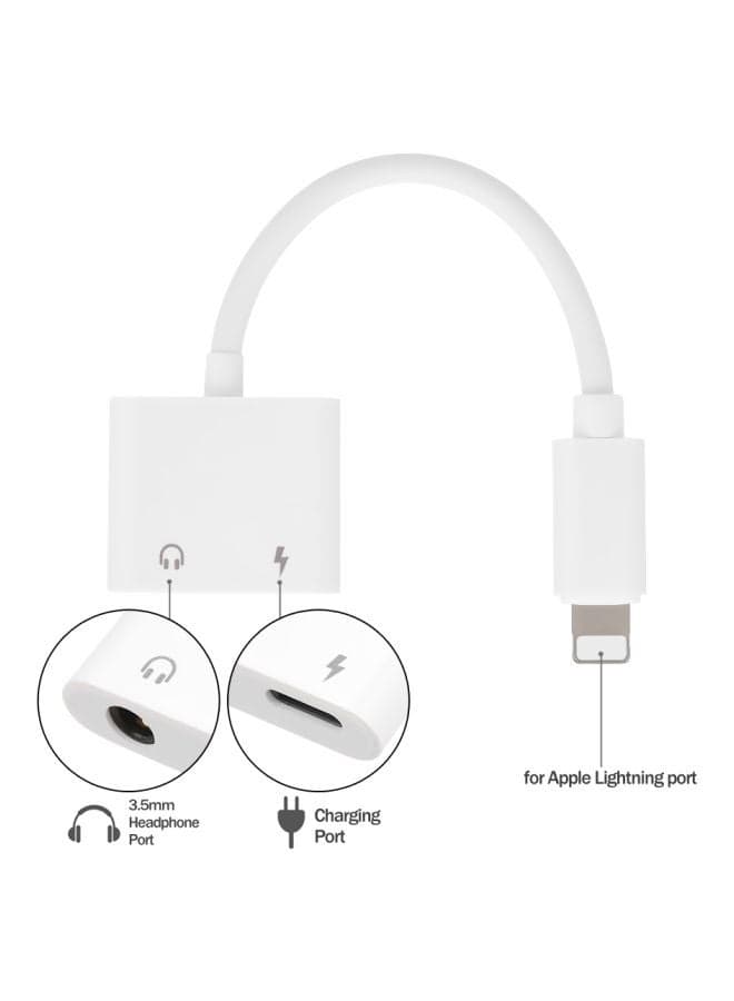 2 In 1 3.5 mm Headphone Jack And Lightning Charging Adapter For Apple iPhone X 8/8Plus/7/7Plus/6/6S Plus White Television Accessories (٥)
