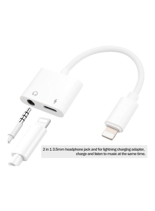 2 In 1 3.5 mm Headphone Jack And Lightning Charging Adapter For Apple iPhone X 8/8Plus/7/7Plus/6/6S Plus White Television Accessories (٦)
