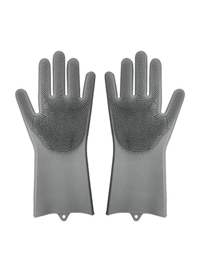 Magic Silicone Gloves With Wash Scrubber Grey 35.7 x 16.5cm Safety & Security Gloves