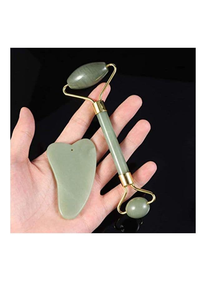 Jade Roller With Gua Sha Scraping Massager Set Green/Gold Face Massagers & Rollers (٣)