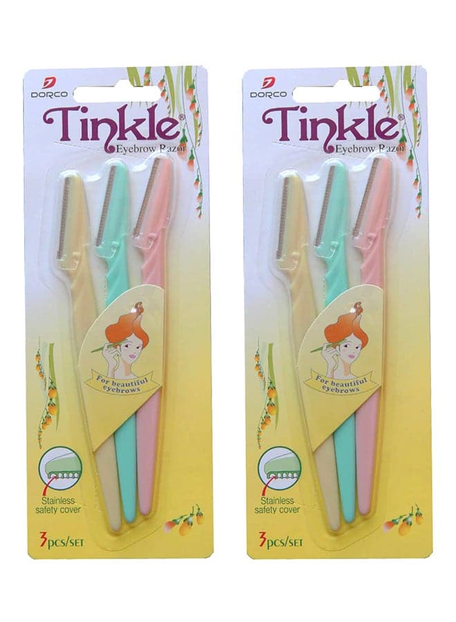 6-Piece Eyebrow Razor Set Pink/Green/Yellow 14.5cm