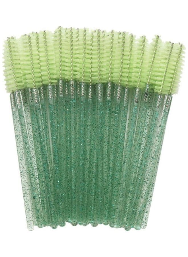 50 Piece Disposable Eyelash Mascara Brushes Green Eyebrow Grooming Scissors