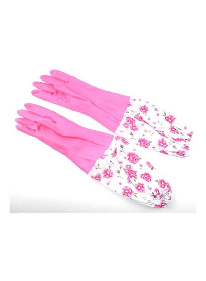 Rubber Gloves Dishwashing Cleaning Long Warm, Larg Pink Kitchen & Table Linen Accessories