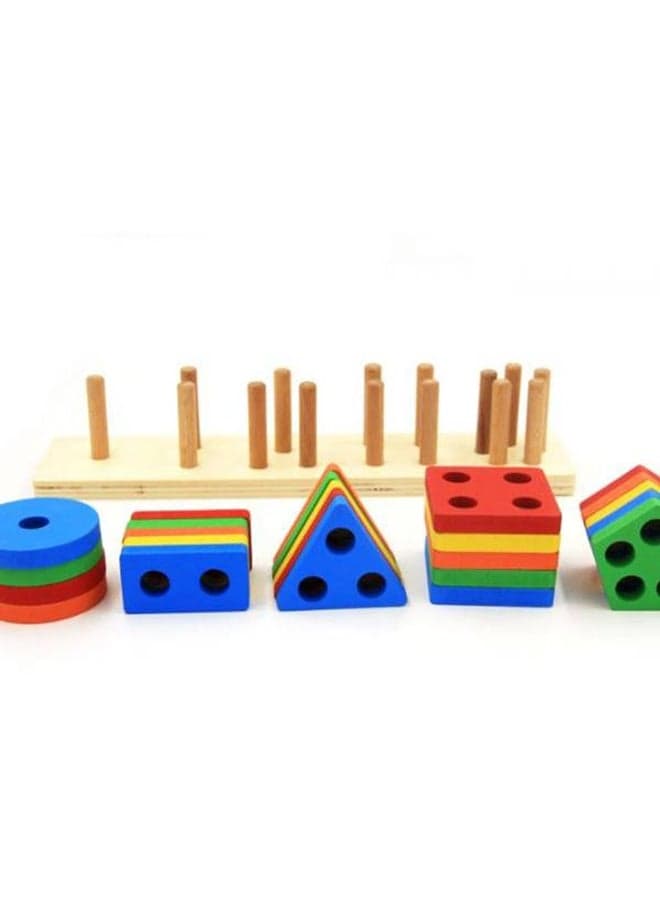 Wooden Geometric Shape Stacking Blocks Multicolored Toy For Upto 12 Months 37x7.5x8cm Stacking & Nesting Toys (٣)