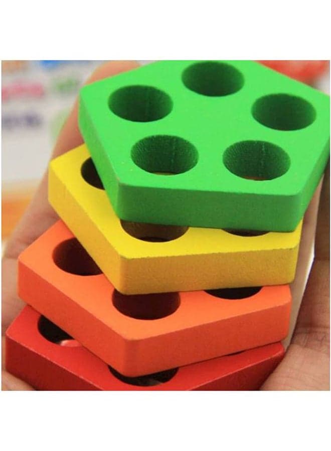 Wooden Geometric Shape Stacking Blocks Multicolored Toy For Upto 12 Months 37x7.5x8cm Stacking & Nesting Toys (٧)