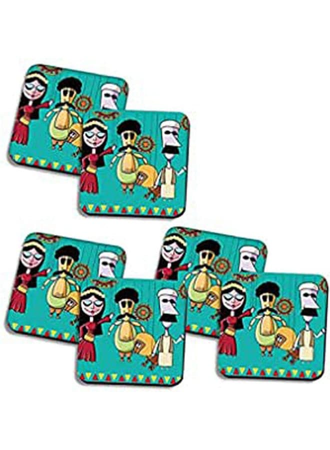 Set Of 6 Ramadan Wooden Coaster Multicolour 10X10cm