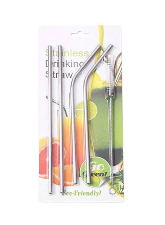 4 Piece Reusable Drinking Straw Set 304 Stainless Steel Metal Straw Straight Bent With Cleaner Brush Grey Cups & Straws