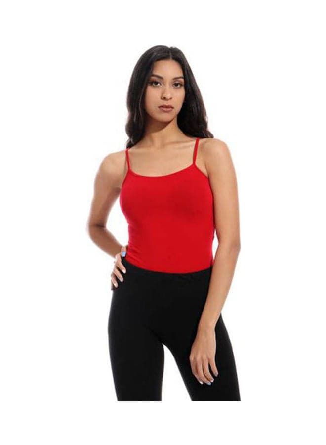 Cotton Stretch Plain Spaghetti Top Red Women's Bodysuits