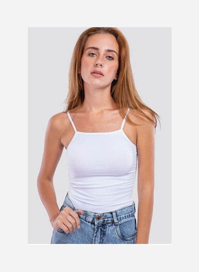 Cotton Stretch Plain Spaghetti Top White Women's Undershirts