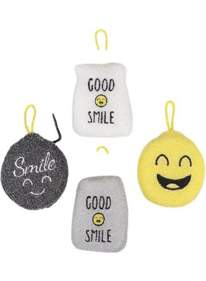 Happy Smile Loofah Bowl 4 Pieces Multicolour Household Cleaning Sponges