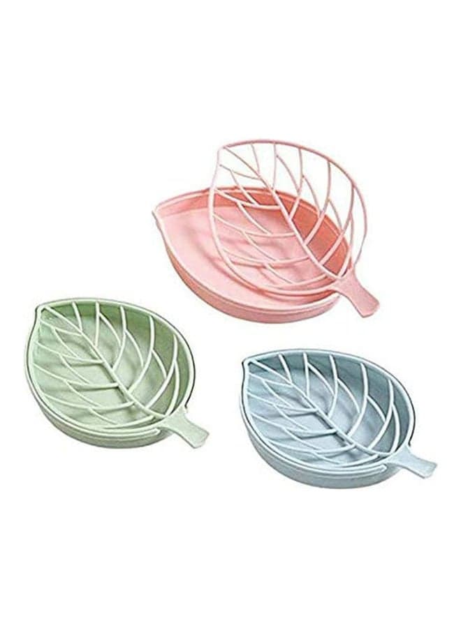3-Pack Leaf Shape Soap Box Soap Holder With Drain Plastic Soap Dishes Multicolour