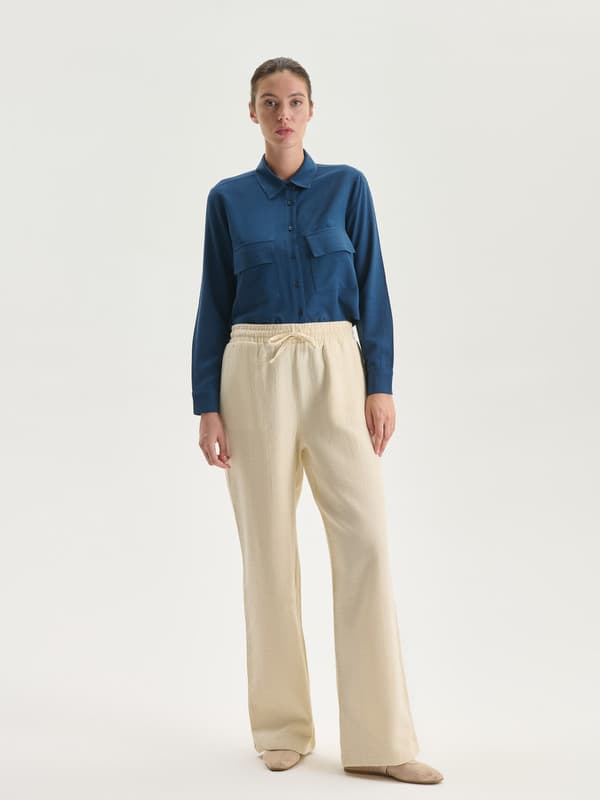 Elastic Waist Textured Women's Pants
