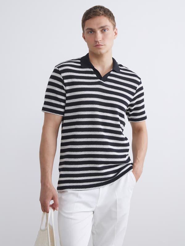 Polo Neck Striped Jersey Men's T-Shirt