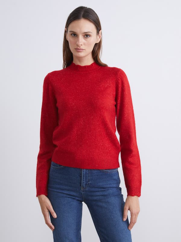 Ruffled Funnel Neck Women's Knitwear Sweater