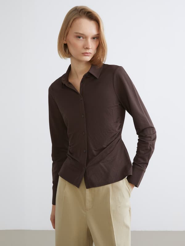 Collared Neck Ruched Blouse