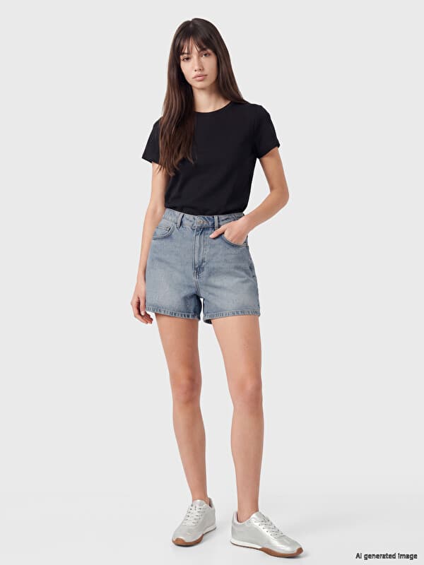 High Waisted Rhinestone Embellished Women's Denim Shorts