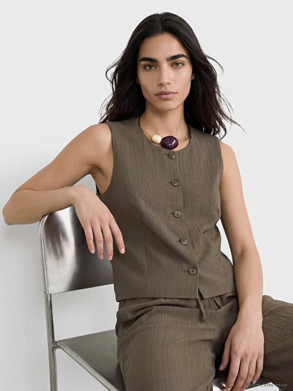 Textured Women's Classic Waistcoat Waistcoasts & Gilets