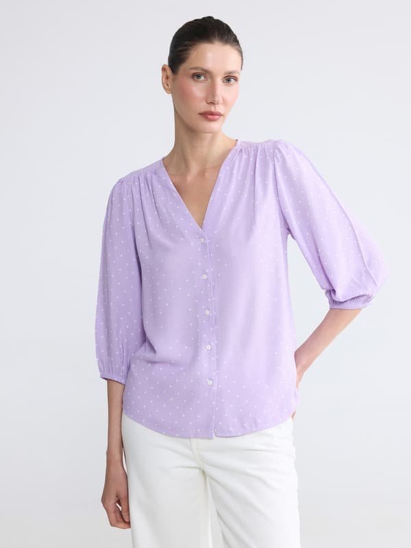 V Neck Polka Dot Blouse