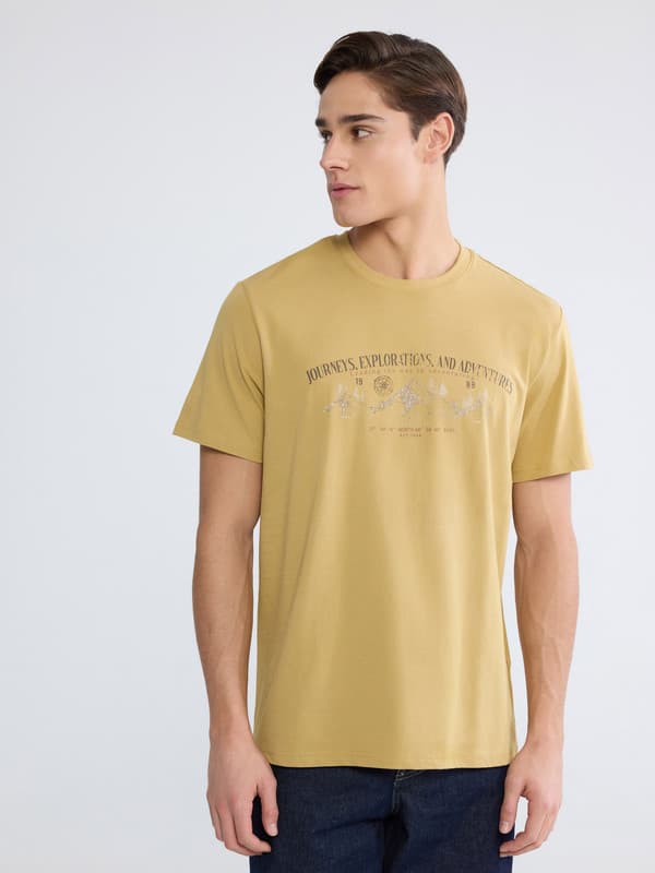 Plus Size Crew Neck Printed Cotton Men's T-Shirt